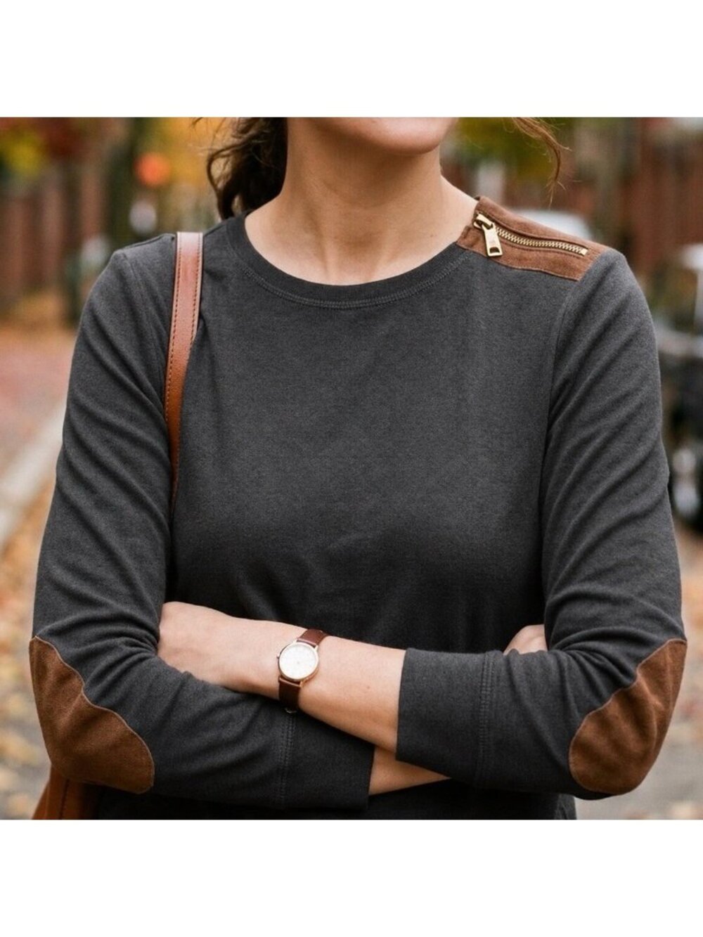 Lauren Ralph Lauren Long Sleeve Tee Suede Patches S Autumn Equestrian ￼